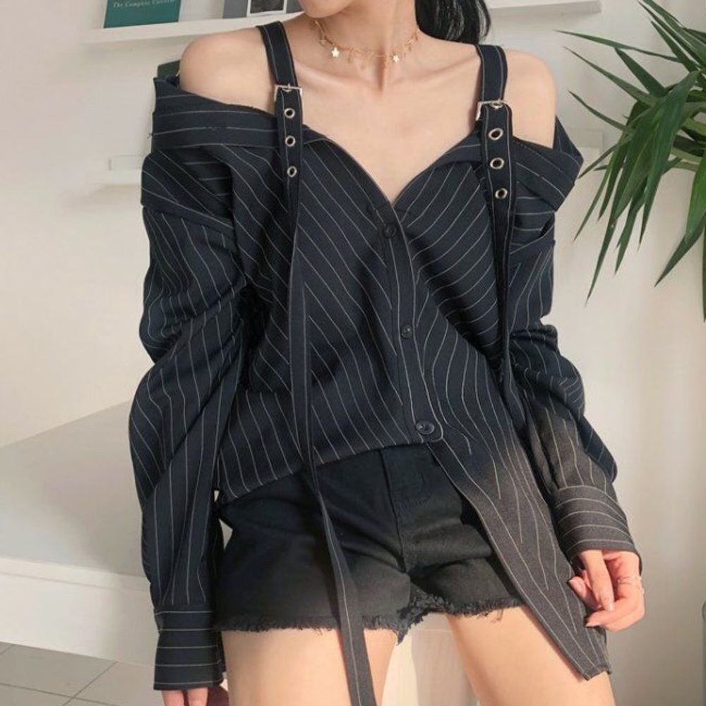 Off Shoulder Pinstripe Blouse